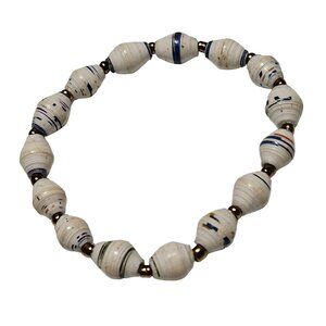 Recycled Handmade Paper Bead Stretch Bracelet Boho Sustainable Jewelry Women